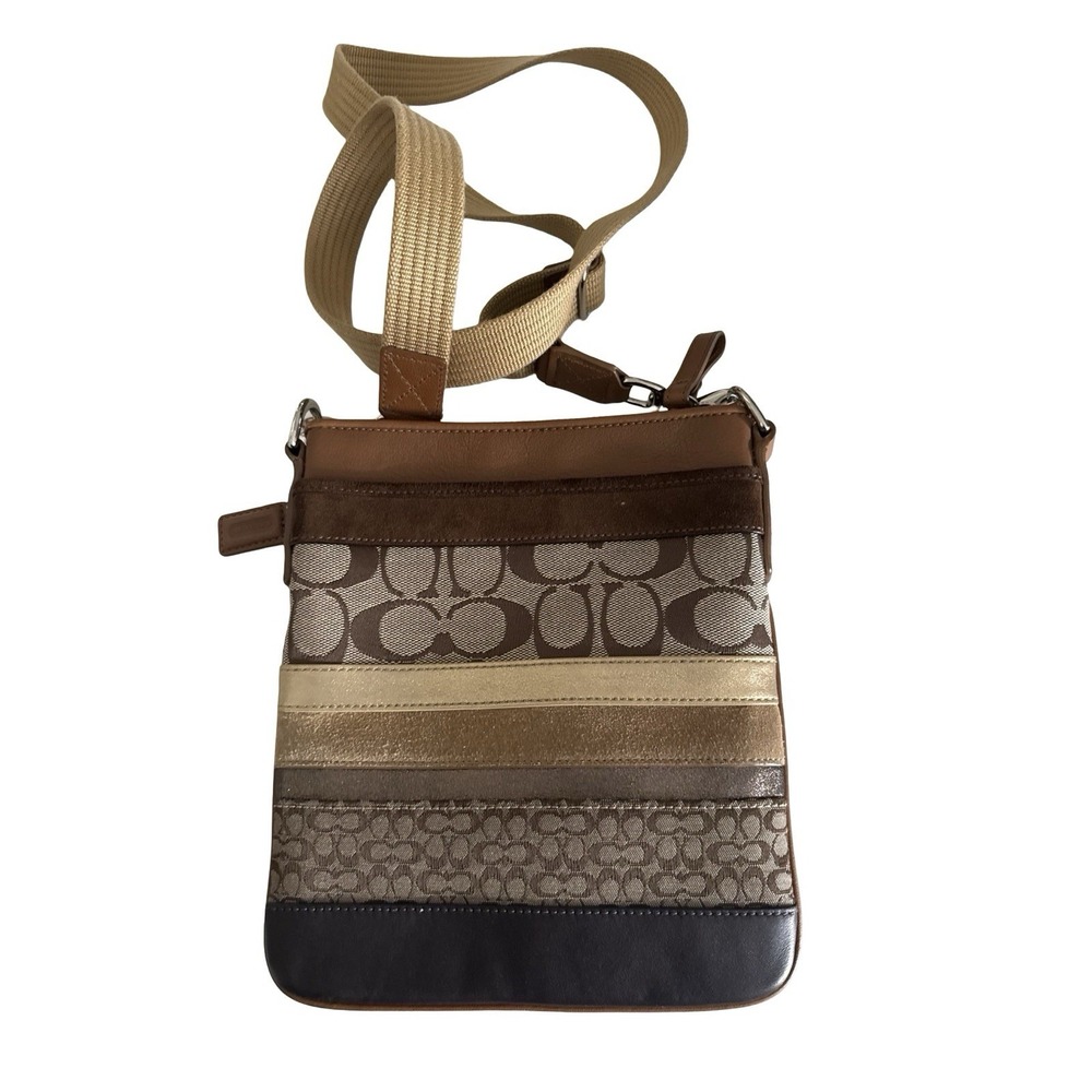 Coach patchwork stripes brown leather Signature Canvas Crossbody Bag - Picture 3 of 4